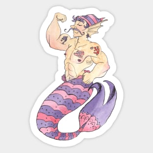 MerMay Sailor Merman with Tattoos Watercolor Sticker